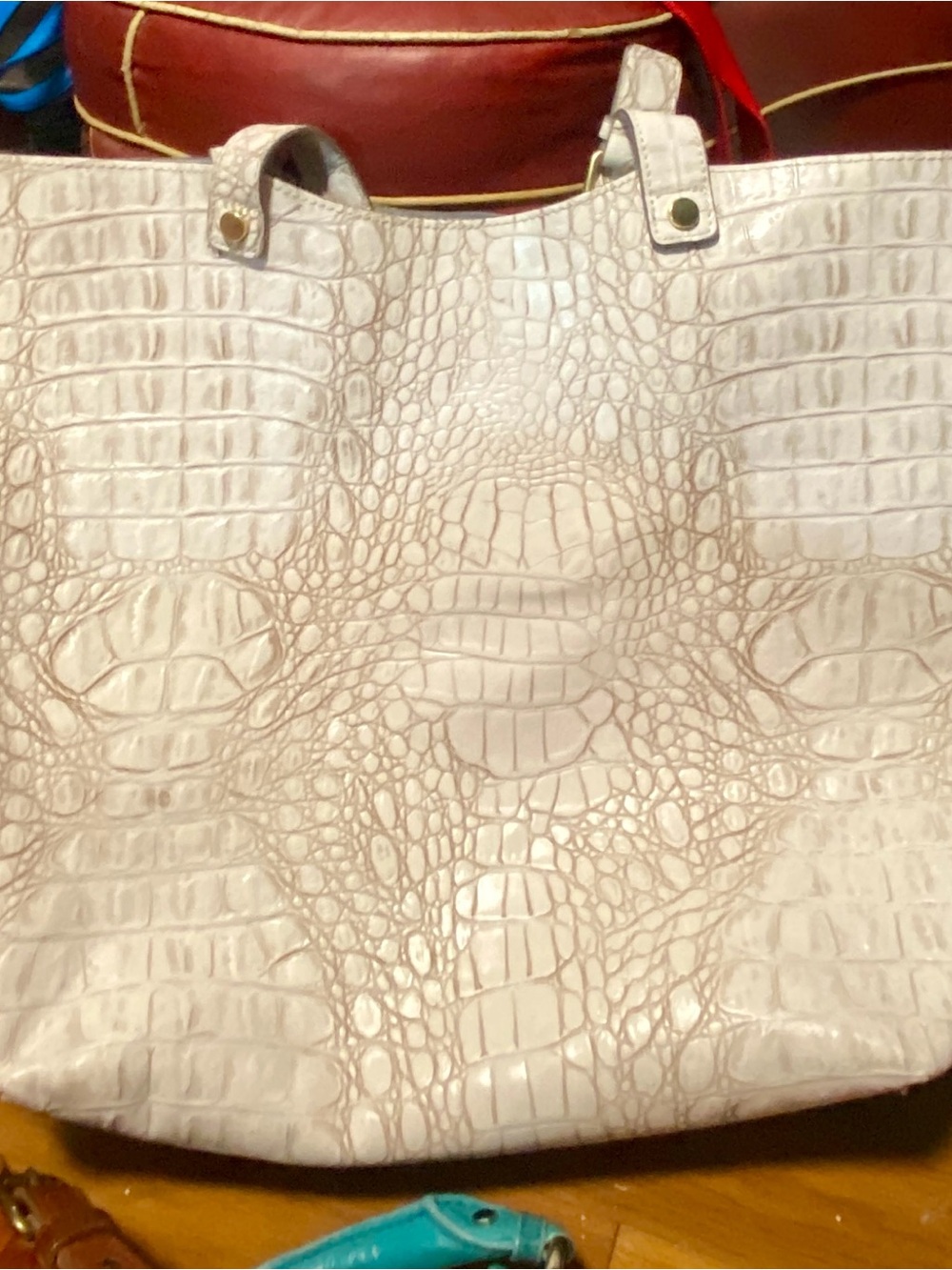 Croc-Embossed Tote Bag in Light Beige
